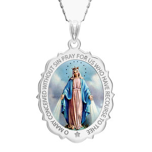 Miraculous Medal Scalloped Oval Color  EXCLUSIVE 