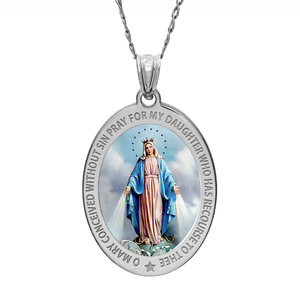 Pray For My Daughter Miraculous Medal Religious Color Oval Pendant