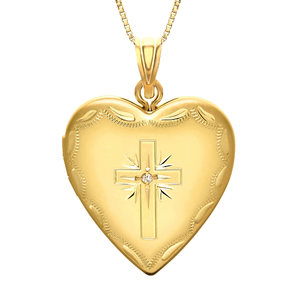 14k Gold Filled Cross Heart Photo Locket with CZ