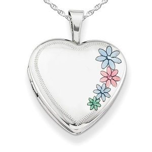 Enameled Flower Heart Photo Locket