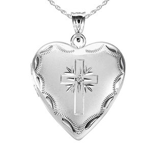Cross Heart Photo Locket with CZ