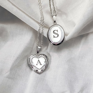 Hand Engraved Initial Heart or Oval Locket Monogram