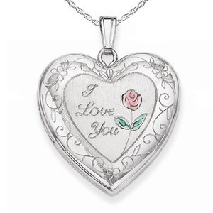 I Love You with Enamel Flower Heart Photo Locket