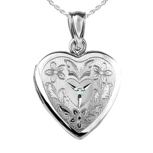 Floral Heart Photo Locket with Diamond