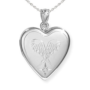 Guardian Angel Heart Photo Locket with Cubic Zirconia