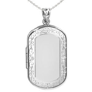Floral Border Dog Tag Photo Locket
