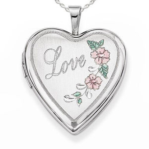 Love with Pink and Green Enamel Heart Photo Locket
