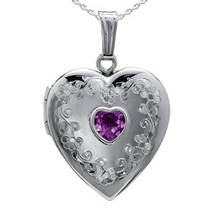 Floral Border with Birthstone Heart Photo Locket