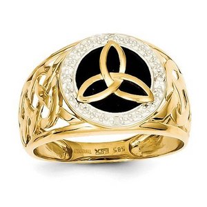 14K and Rhodium Mens Onyx Diamond Ring