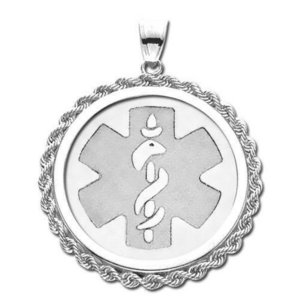 Sterling Silver Medical ID Round Rope Frame Charm or Pendant