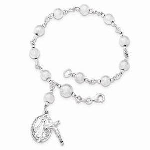 Sterling Silver Polished Laser Cut Rosary Bracelet