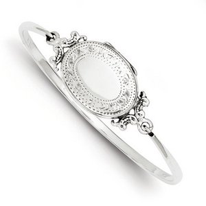 Oval With Decorative Border Locket Bangle Bracelet