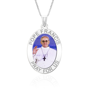 Pope Francis Religious Medal  Oval Color Engraved  EXCLUSIVE 