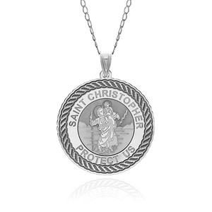 Saint Christopher Round Rope Border Religious Medal