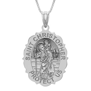 Saint Christopher Scalloped OVAL Religious Medal   EXCLUSIVE 