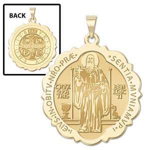 Saint Benedict Scalloped Round Religious Medal  EXCLUSIVE 