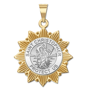 Saint Christopher Two Tone Sun Border Religious Medals  EXCLUSIVE 