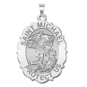 Saint Michael Scalloped OVAL Religious Medal   EXCLUSIVE 