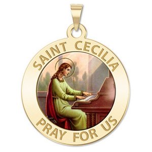 Saint Cecilia Round Religious Medal    Color EXCLUSIVE 