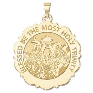 Holy Trinity Scalloped Round Religious Medal   EXCLUSIVE 