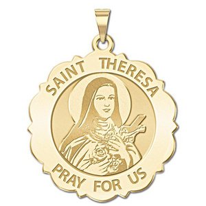 Saint Theresa Scalloped Round Religious Medal  EXCLUSIVE 
