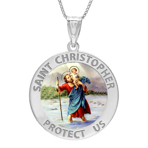 Saint Christopher Round Religious Medal    Color EXCLUSIVE 