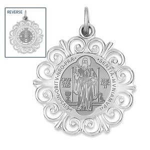 Saint Benedict Double Sided Round Filigree Religious Medal   EXCLUSIVE 