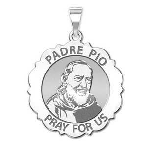 Padre Pio Scalloped Round Religious Medal  EXCLUSIVE 