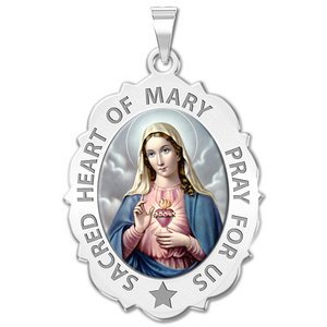 Sacred Heart of Mary Scalloped Religious Medal