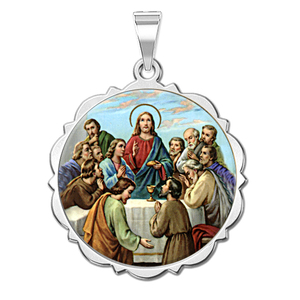 The Last Supper Scalloped Round Religious Medal  Color EXCLUSIVE 