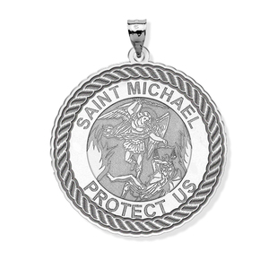 Saint Michael Round Rope Border Religious Medal