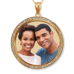 Solid 14k Gold Photo Engraved XL Diamond Pendant