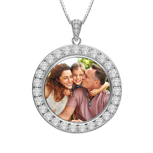 Silver   CZ Premium Round Photo Pendant