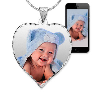 Heart Photo Pendant with Diamond Cut Edge