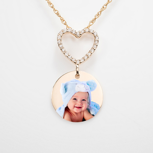 Solid 14k Gold Diamond Encrusted Photo Pendant