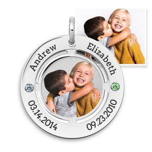 Photo Engraved Personalized Necklace With Birthstones   Text
