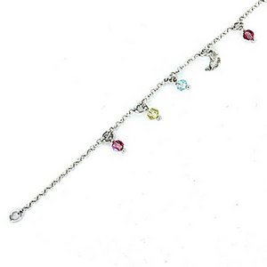Sterling Silver Adjustable Anklet   Ankle Bracelet Multi Color Beads