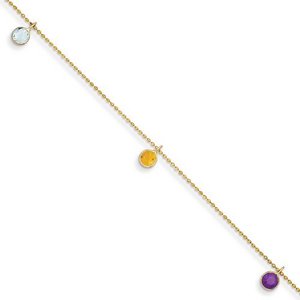 14k 9 Inch Multi colored Gemstone Anklet