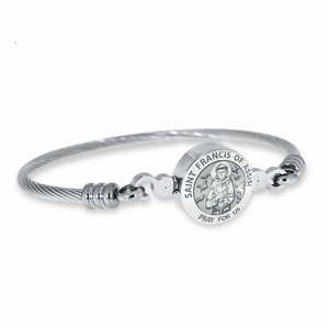 Stainless Steel Saint Francis of Assisi Bangle Bracelet