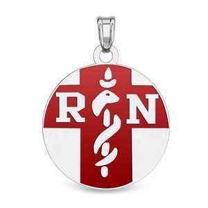 Sterling Silver RN Pendant W  Red Enamel