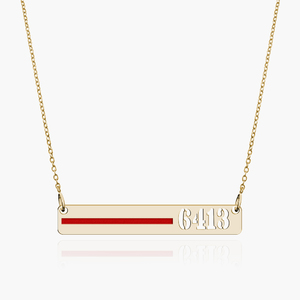 Personalized Horizontal Thin Red Line Firefighter Necklace w  18  Chain