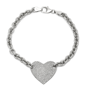 Sterling Silver Custom Fingerprint Heart Bracelet