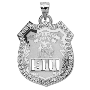 Personalized Police Badge with Your Number   Department With Cubic Zirconia