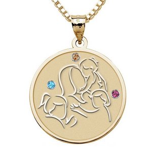 Mother with Three Daughters   Round Pendant with Birthstones