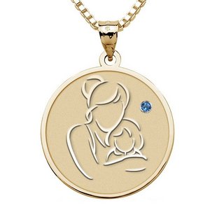 Mother and Daughter   Round Pendant with Birthstone