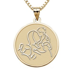 Mother with Three Daughters   Round Pendant