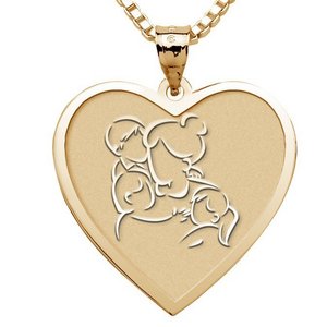 Mother with Son and 2 Daughters Heart Pendant