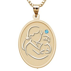 Mother and Son   Oval Pendant with Birthstone