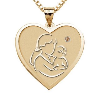 Mother and Son    Heart Pendant with Birthstone