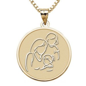 Mother with Two Daughters   Round Pendant